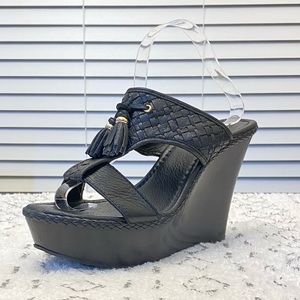 Elliot Lucca Braided Leather Wedge Sandals 8.5